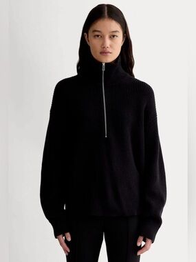 New Everlane THE HALF-ZIP IN EVERYDAY COTTON Black Size XS